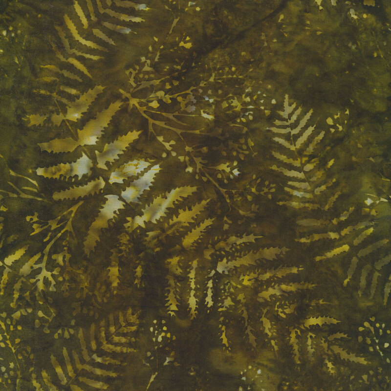 Batik fabric features tonal dark green leaf design | Shabby Fabrics