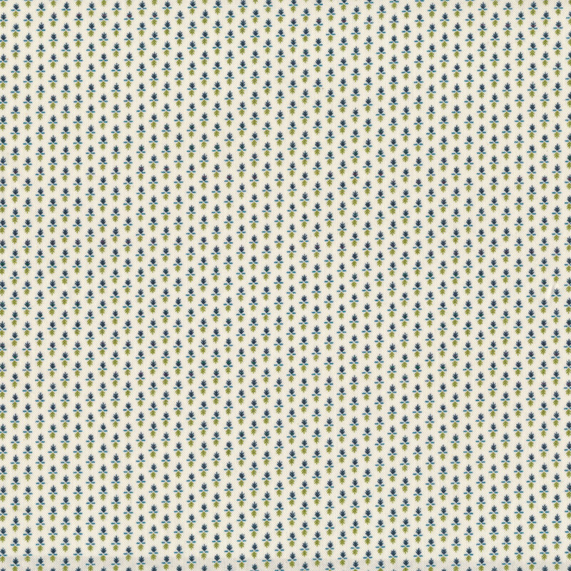 Green and teal print on cream | Shabby Fabrics