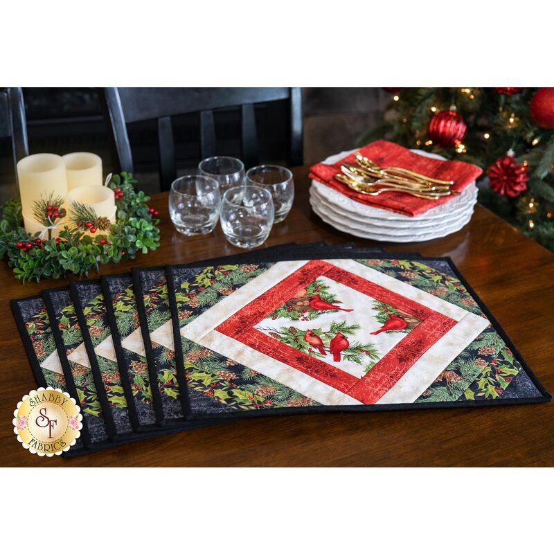 Quilt As You Go Casablanca Placemats Kit - Cardinal Noel | Shabby Fabrics