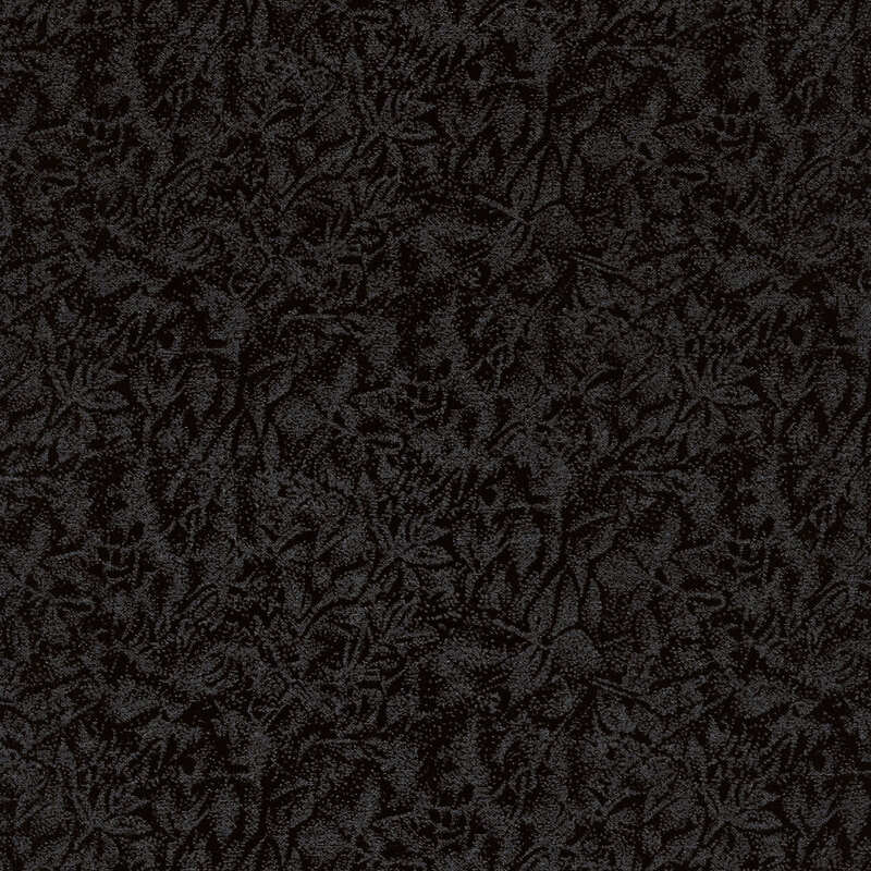 Tonal black fabric features mottled design with metallic frost accents | Shabby Fabrics