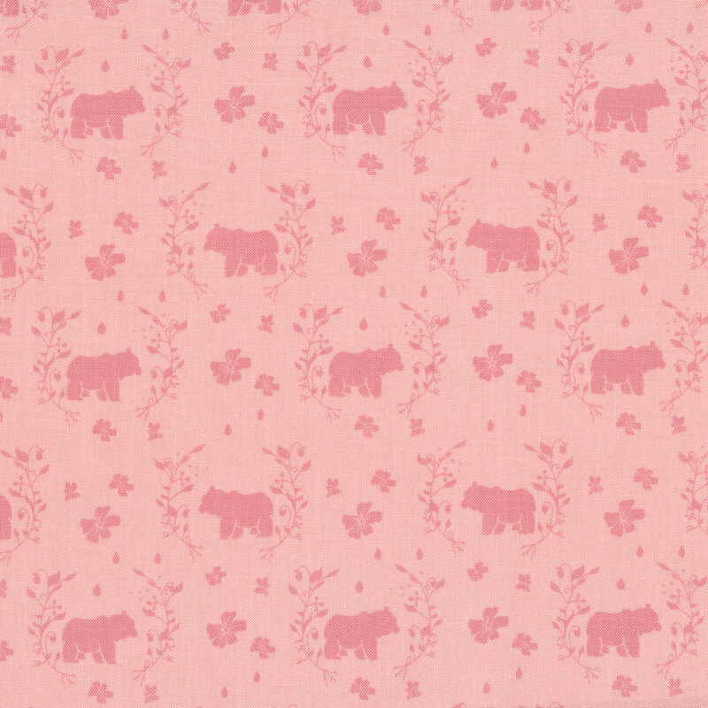 Tonal pink bears and flowers | Shabby Fabrics