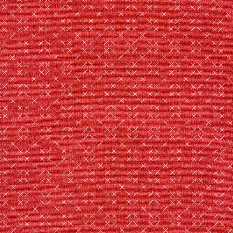 White cross stitch print on red | Shabby Fabrics