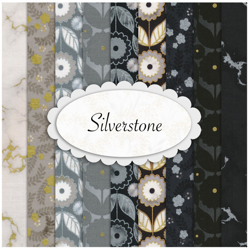 A collage of the fabrics included in the Silverstone collection | Shabby Fabrics