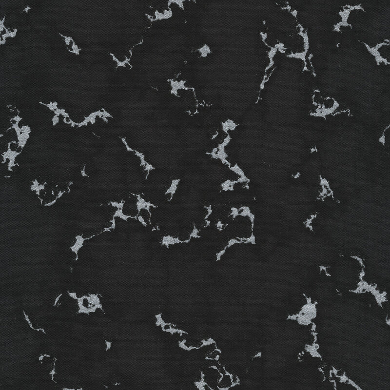 Grey metallic marbling on a black background | Shabby Fabrics