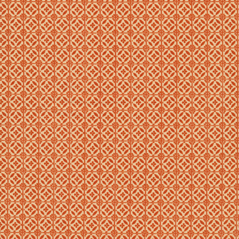 Orange tile print on cream | Shabby Fabrics
