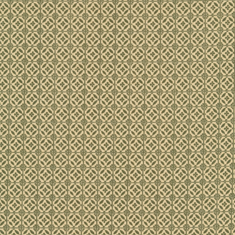 Orange tile print on green | Shabby Fabrics