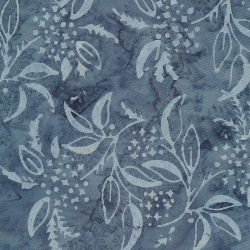 Batik fabric features tonal blue floral pattern | Shabby Fabrics