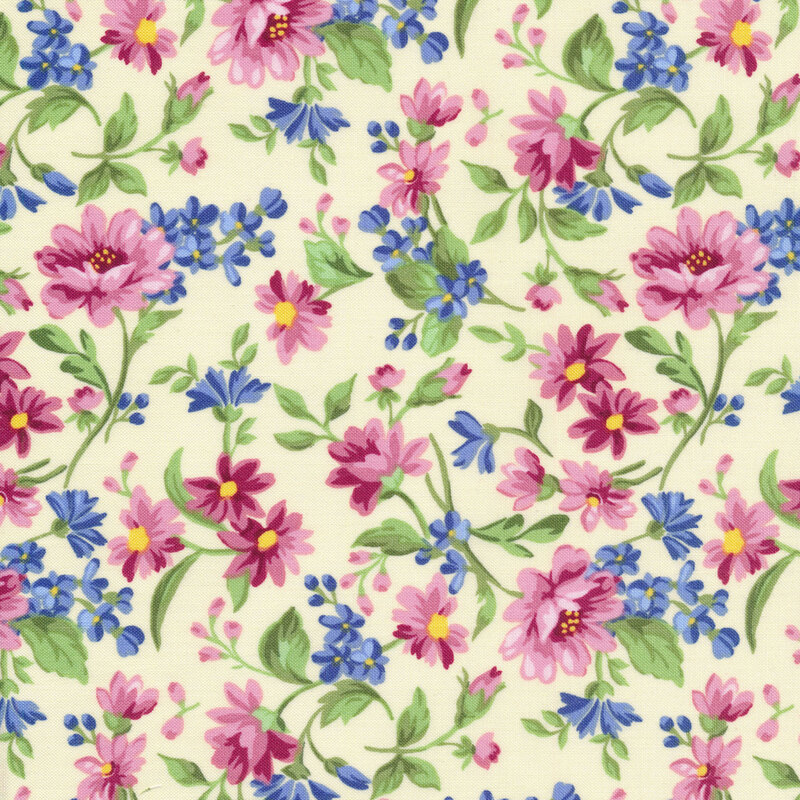 Colorful flowers and on a yellow background | Shabby Fabrics