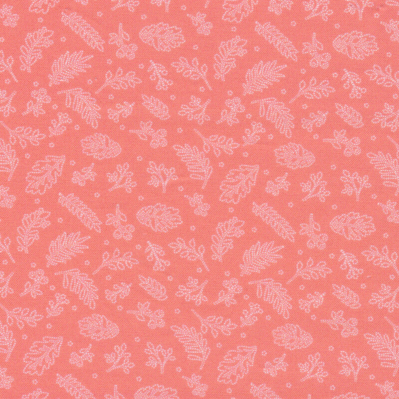 Pink fabric features small cream floral chalk outlines | Shabby Fabrics