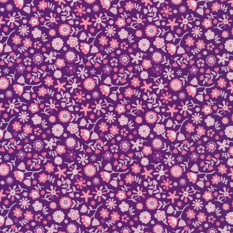 Flowers all over purple | Shabby Fabrics