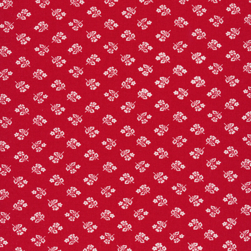 Small white ditsy flowers on a red background | Shabby Fabrics