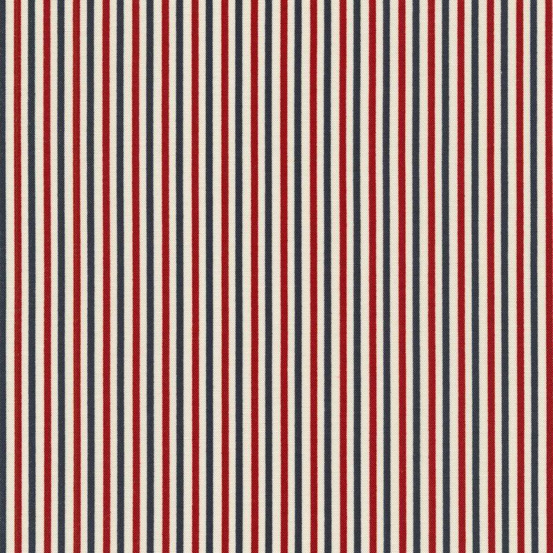 Fabric features thin red white blue stripes design | Shabby Fabrics