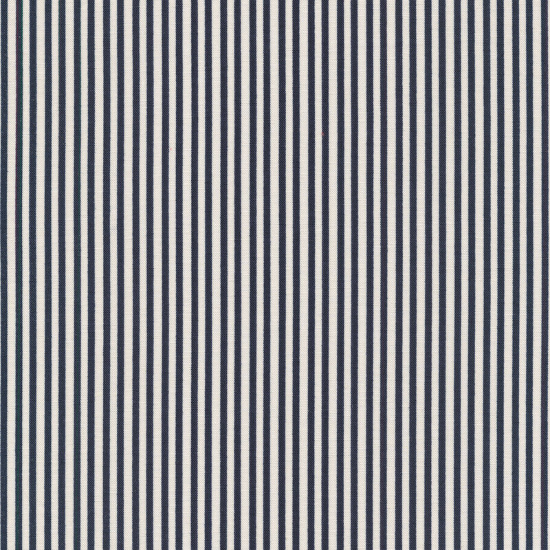 Fabric features thin navy blue and white stripes design | Shabby Fabrics