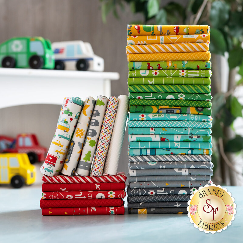 Collage of fabrics included in the On The Go collection | Shabby Fabrics