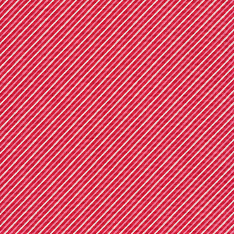 Fabric features white pink and red diagonal stripes | Shabby Fabrics