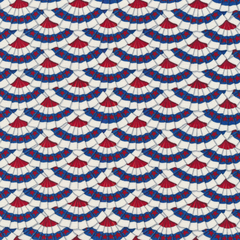 Fabric features small red white and blue bunting overall pattern | Shabby Fabrics