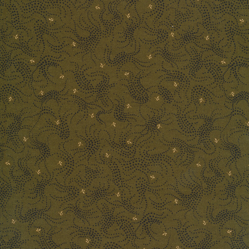 Dark green fabric features dark dotted brambles and cream sprigs | Shabby Fabrics