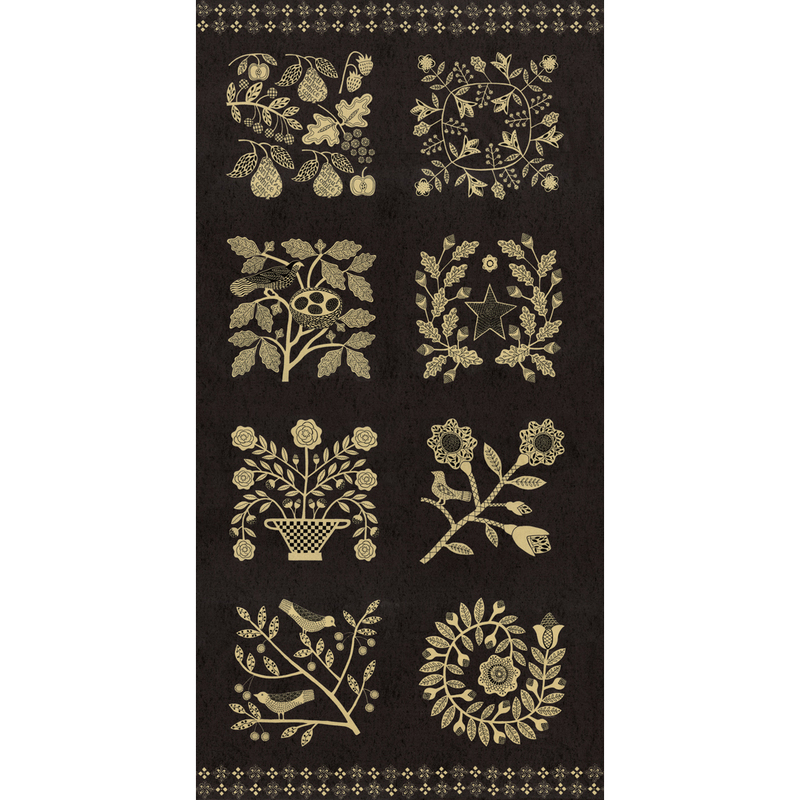 A panel featuring 8 tan on black primitive blocks | Shabby Fabrics