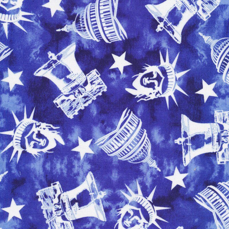 White patriotic symbols all over blue | Shabby Fabrics