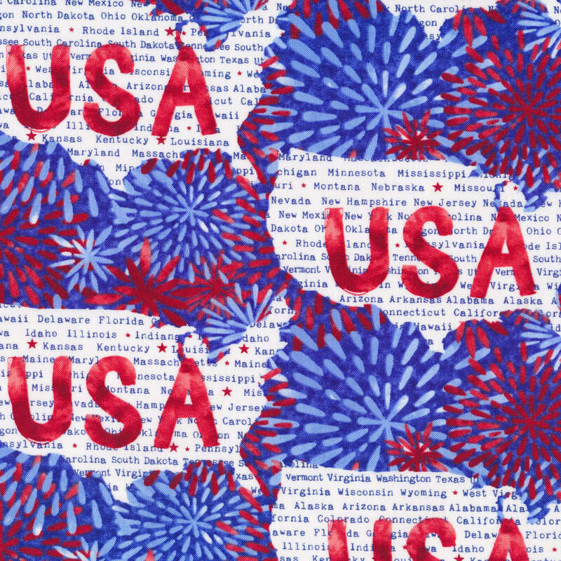 USA and words all over white | Shabby Fabrics