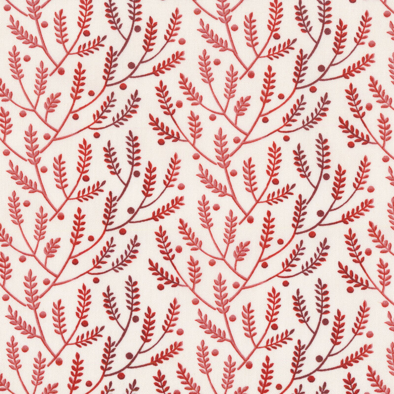 Red lavender branches and small red dots on a cream background