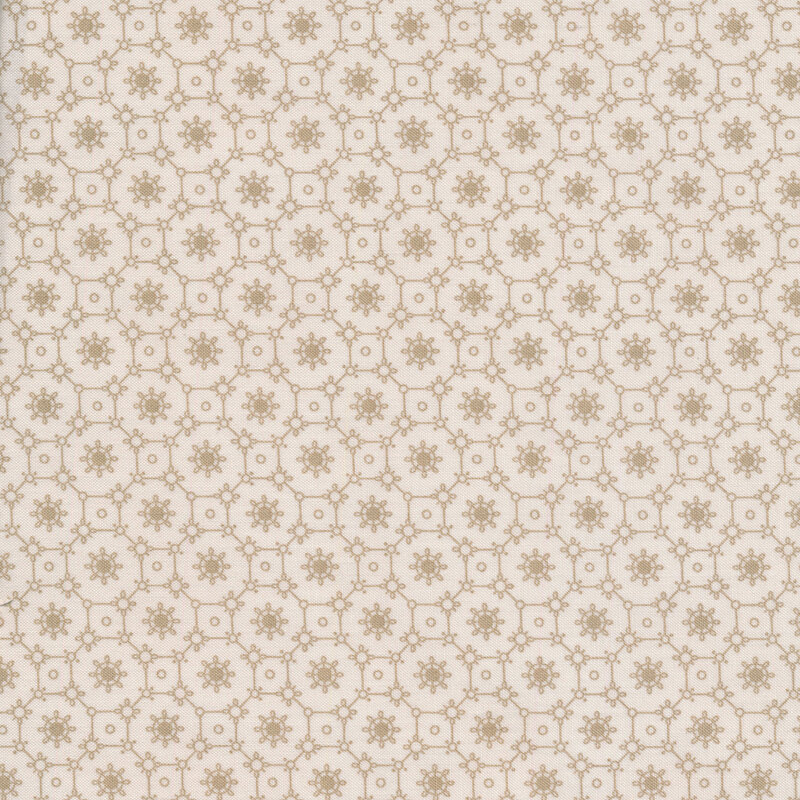 Repeating circular connected rings with flowers and circles on a beige background