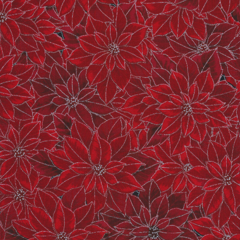 Clustered poinsettias with silver accents | Shabby Fabrics