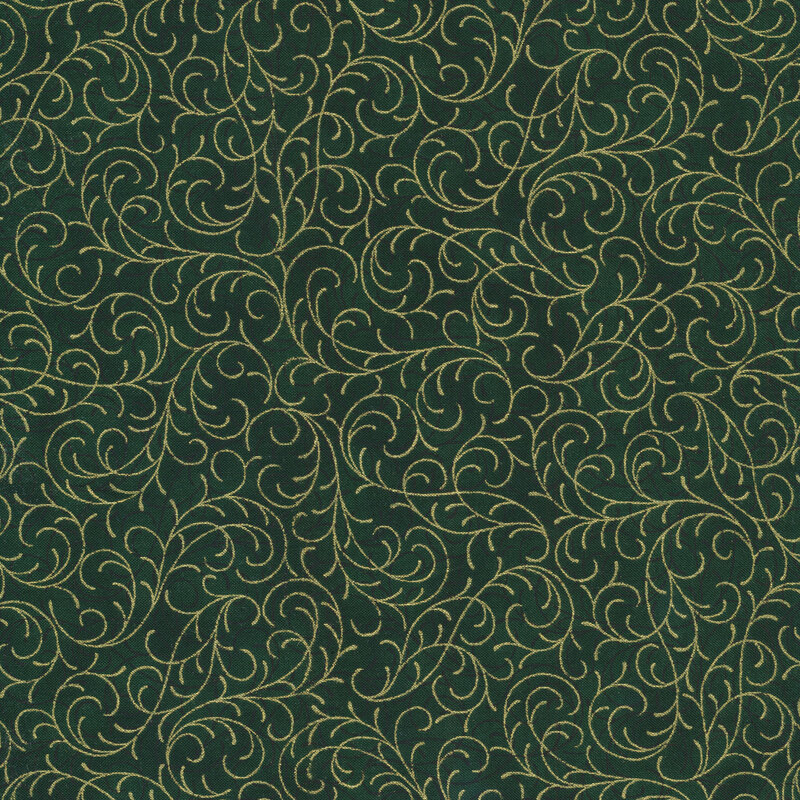 tonal green swirls with gold accents | Shabby Fabrics