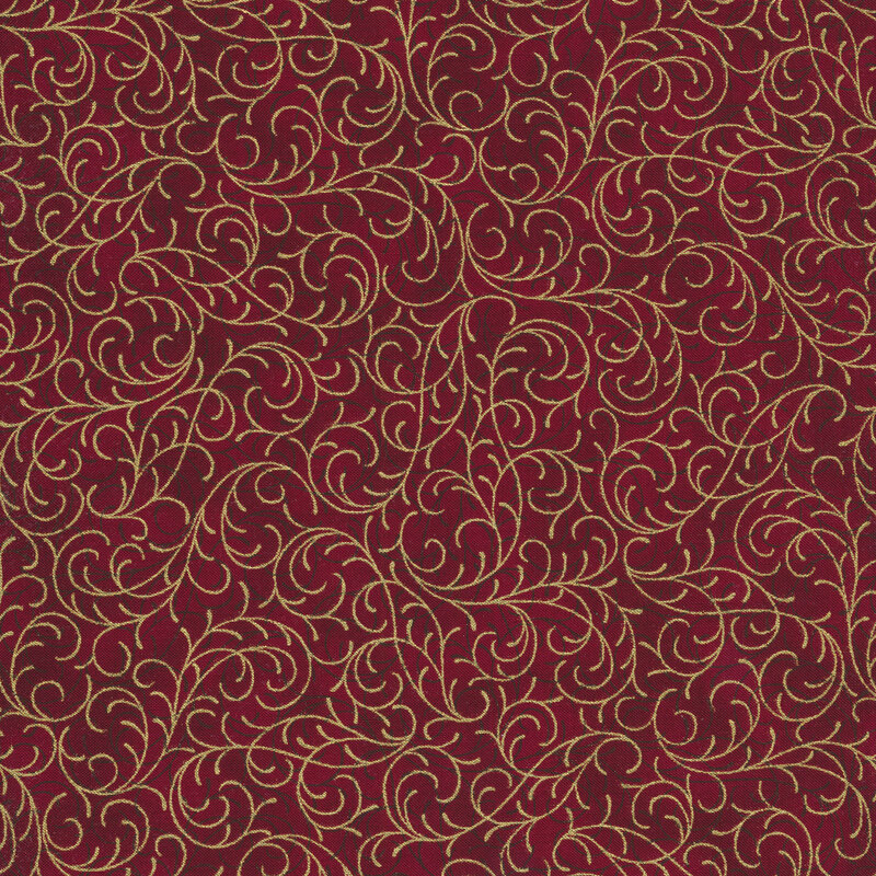 tonal red swirls with gold accents | Shabby Fabrics