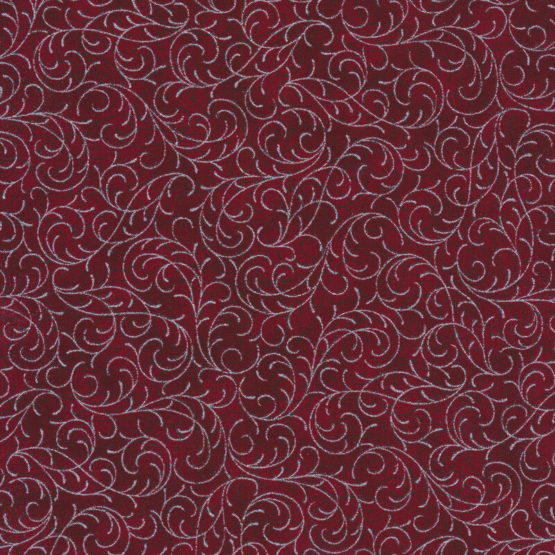 tonal red swirls with silver accents | Shabby Fabrics