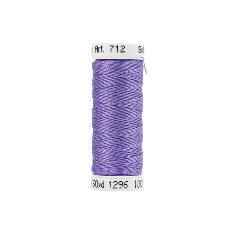 A spool of Sulky 12wt Thread - #1296 Hyacinth on a white background