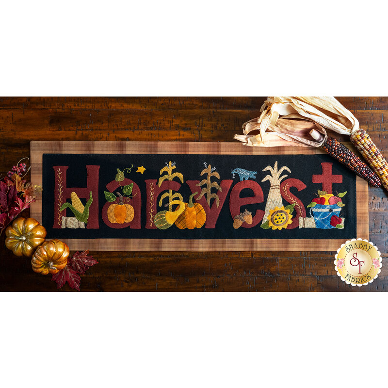 Wool table runner with the applique word