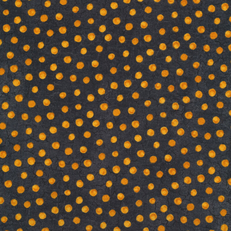 Fabric features orange polka dots on crackled black | Shabby Fabrics