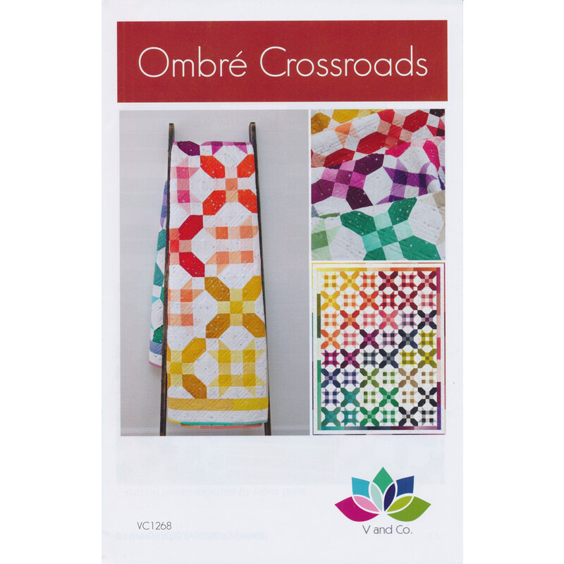 The front of the Ombre Crossroads pattern with a collage of the finished quilt