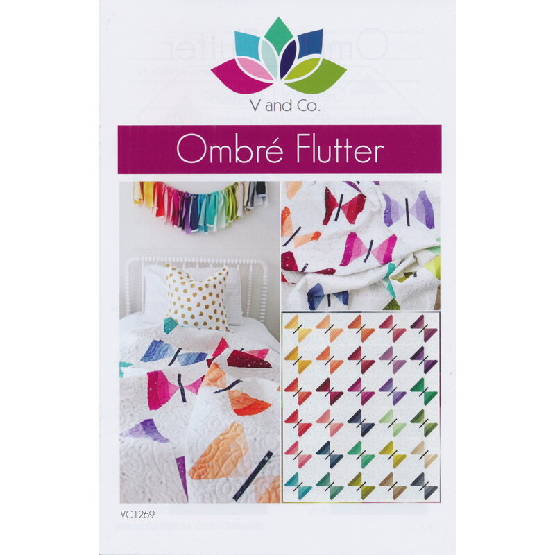 The front of the Ombre Flutter pattern with a collage of the finished quilt