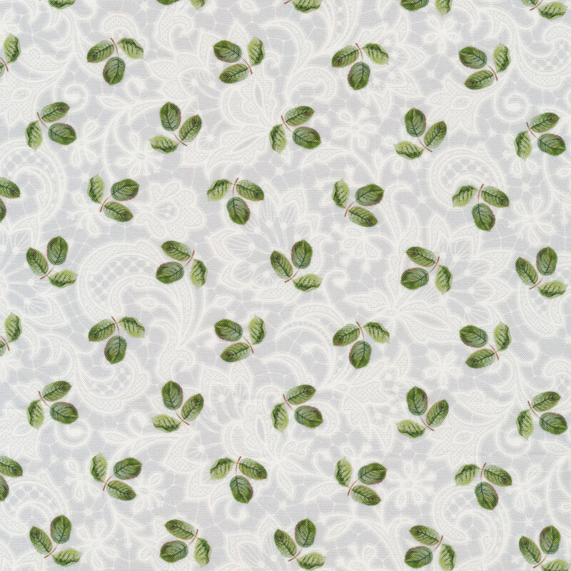 Clusters of leaves on white tonal lace | Shabby Fabrics