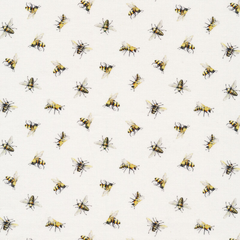 Tossed bees on white | Shabby Fabrics
