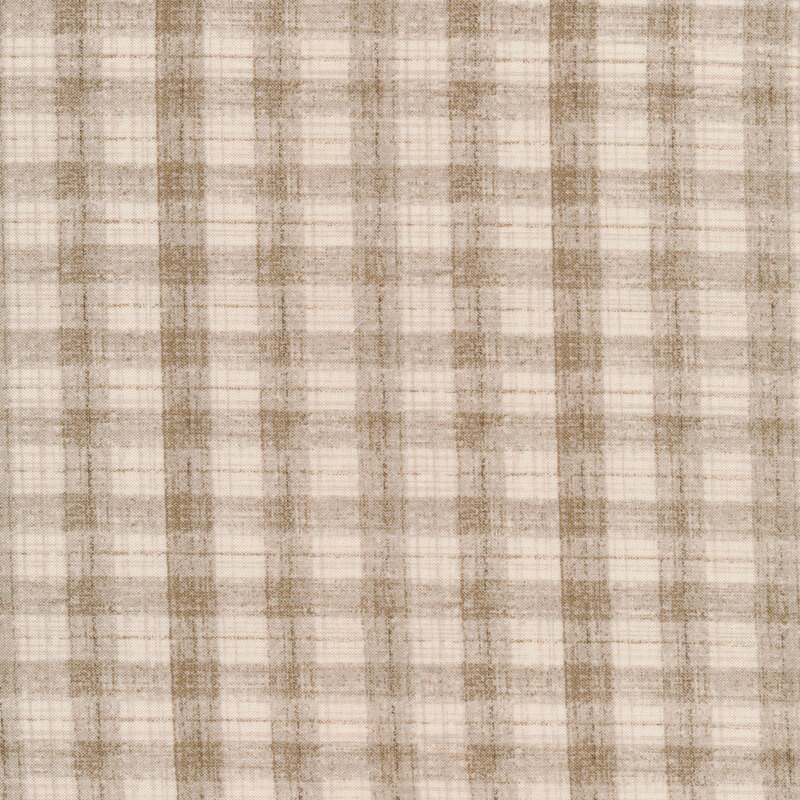 Fabric features distressed tan and cream plaid check pattern | Shabby Fabrics