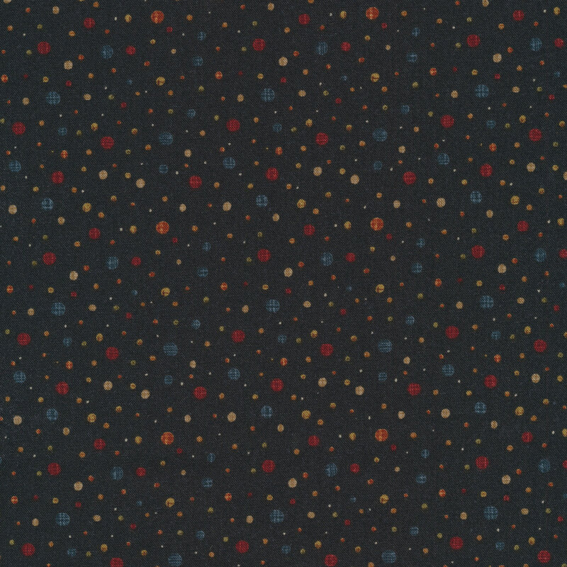 Fabric features dark multi-colored dots allover black | Shabby Fabrics
