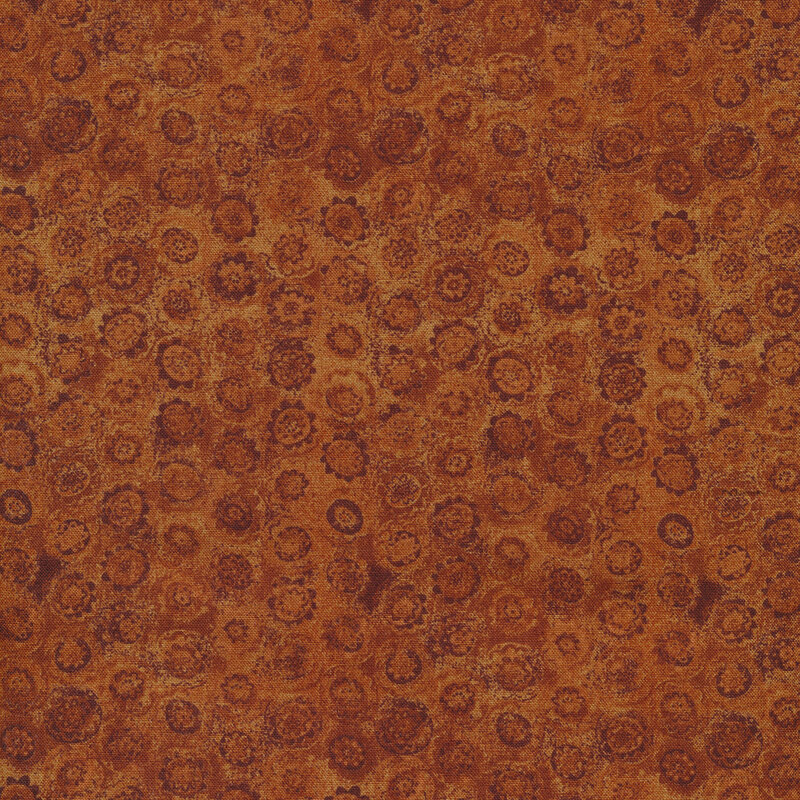 Fabric features dark orange tonal small floral pattern | Shabby Fabrics