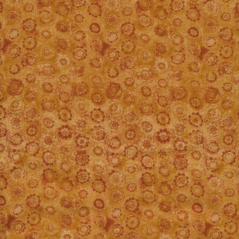 Fabric features orange tonal small floral pattern | Shabby Fabrics