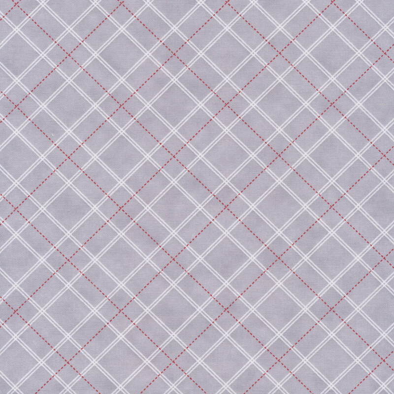 Gray, white, and red plaid fabric