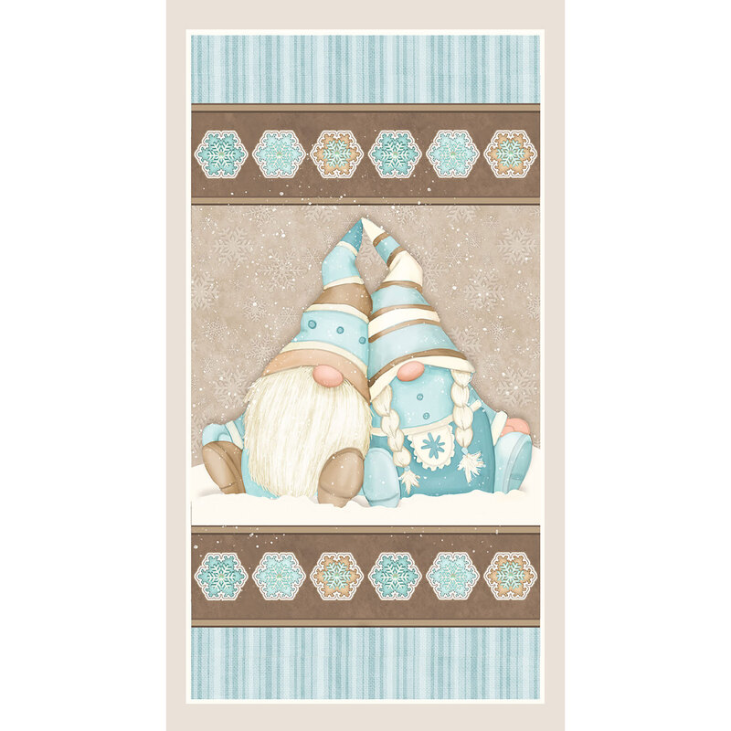 Adorable flannel panel with two friendly snow gnomes