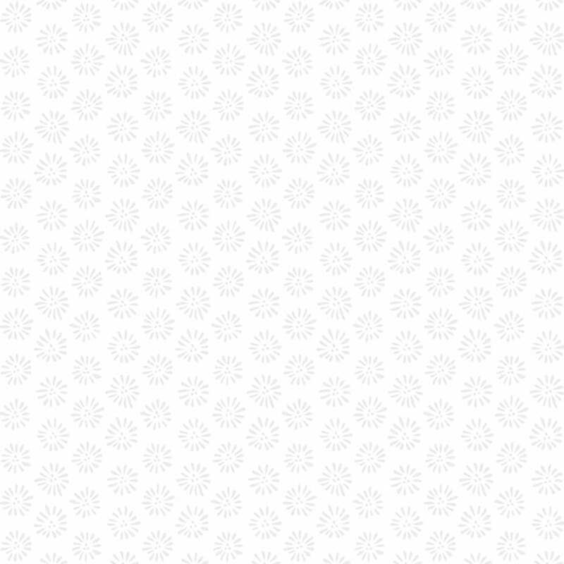 White fabric features light gray illustrated daisies pattern | Shabby Fabrics