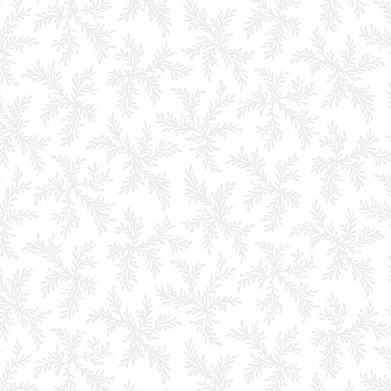 White fabric features light gray vine clusters pattern | Shabby Fabrics