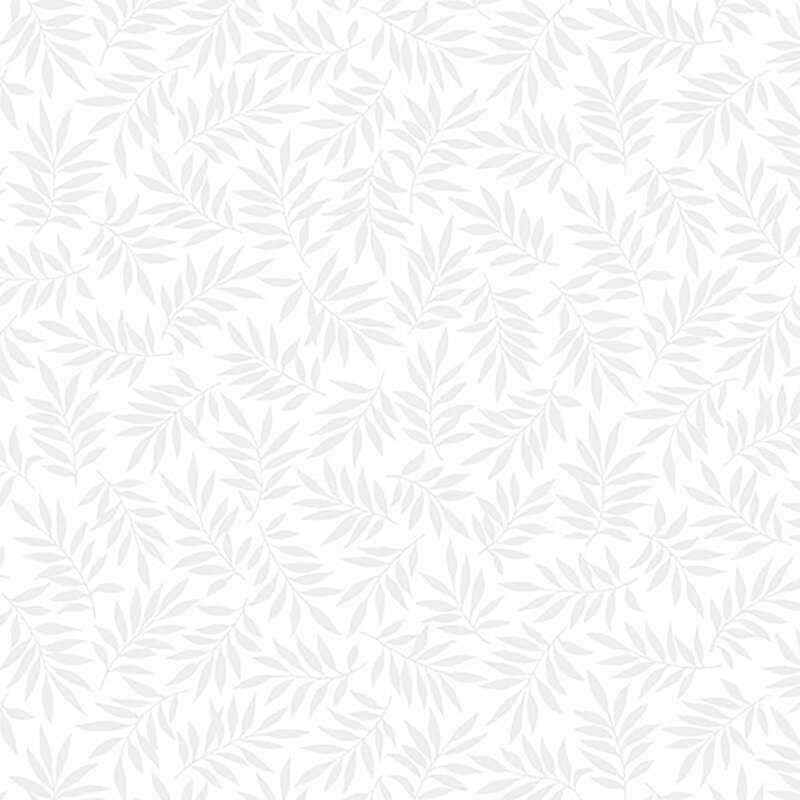 White fabric features light gray ferns pattern | Shabby Fabrics