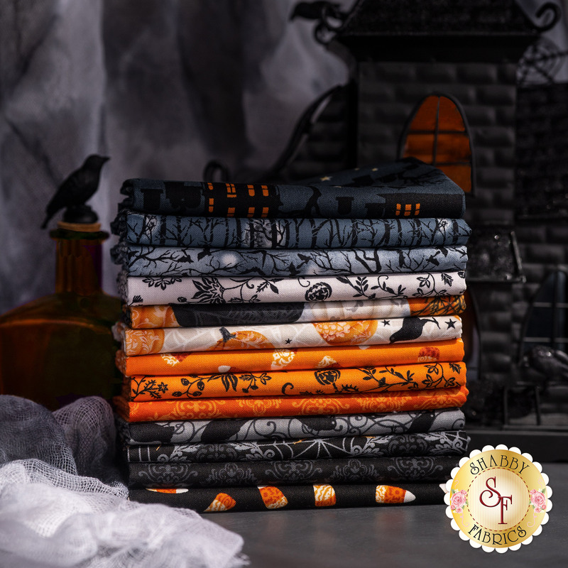 A collage of fabrics featured in the Spooky Night collection | Shabby Fabrics