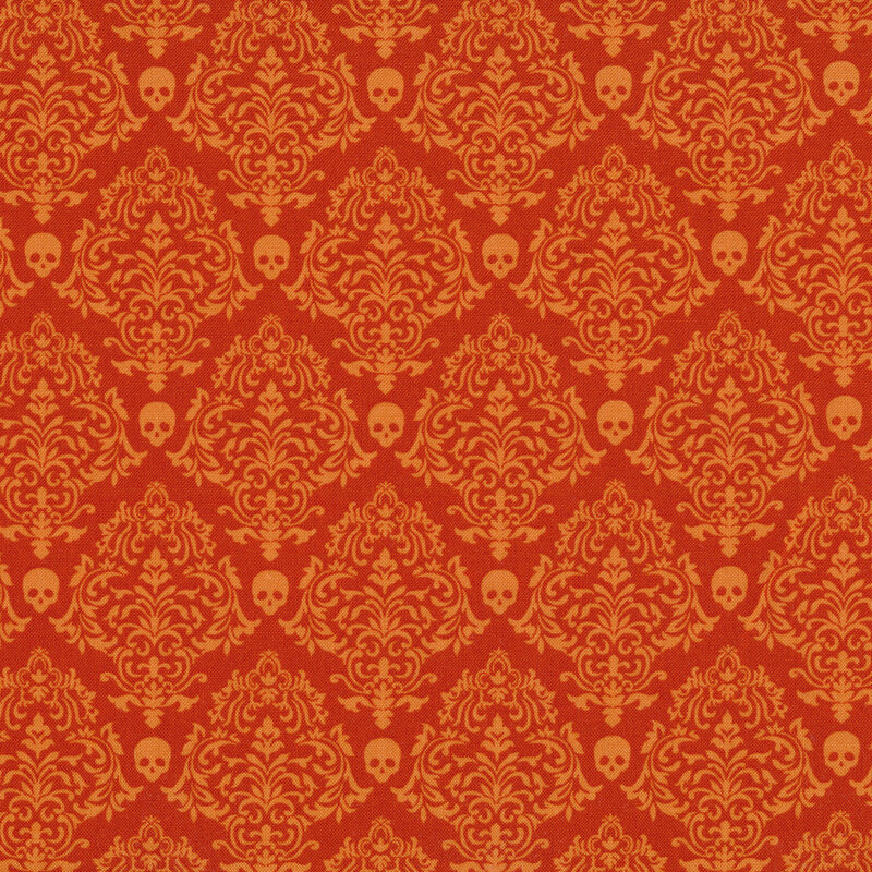Tonal orange damask with skulls | Shabby Fabrics