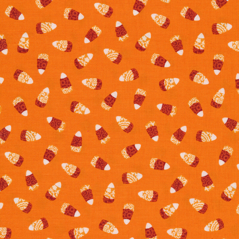 Tossed damask candy corn on orange | Shabby Fabrics