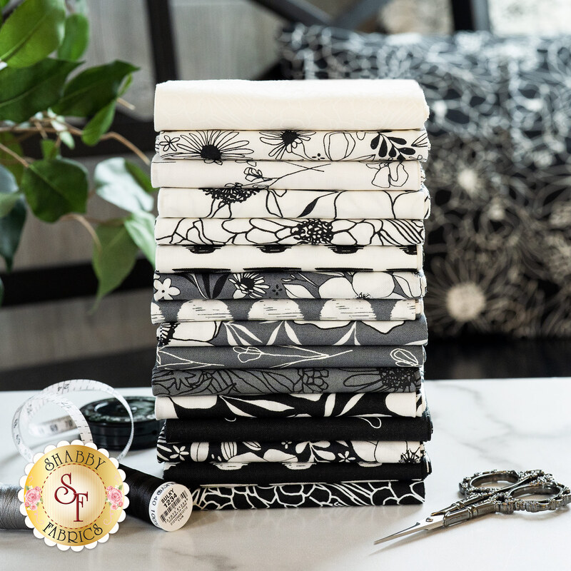 A collage of fabrics featured in the Illustrations collection | Shabby Fabrics
